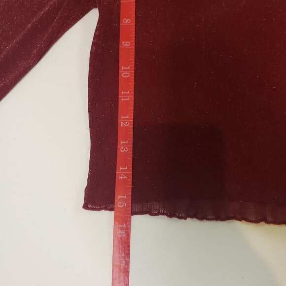 FOREVER 21 Women’s Size Small Mesh Crop Top Red Wine & Gold Shimmer Long Sleeve - Picture 7 of 16